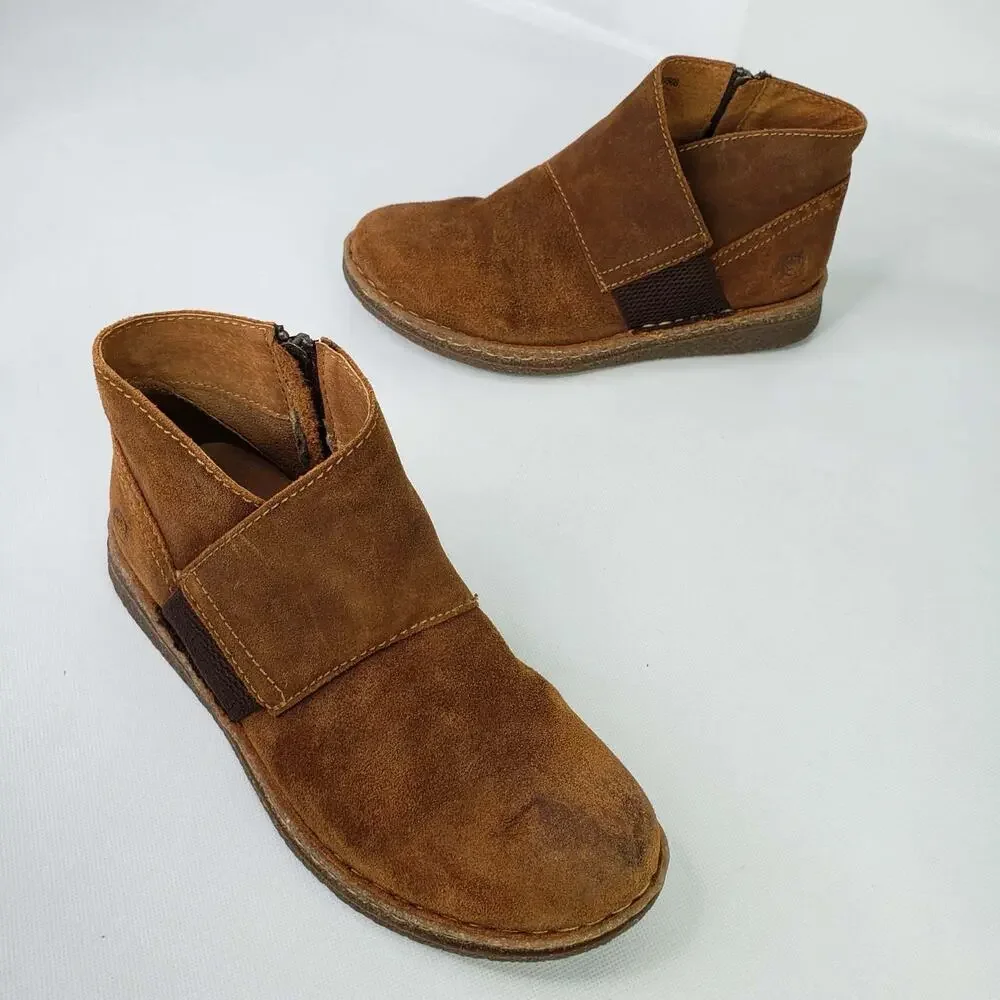 Born Tora Ankle Boots Leather Suede Booties Women’s Size 7.5 Inside Zip Slip On - Picture 1 of 9